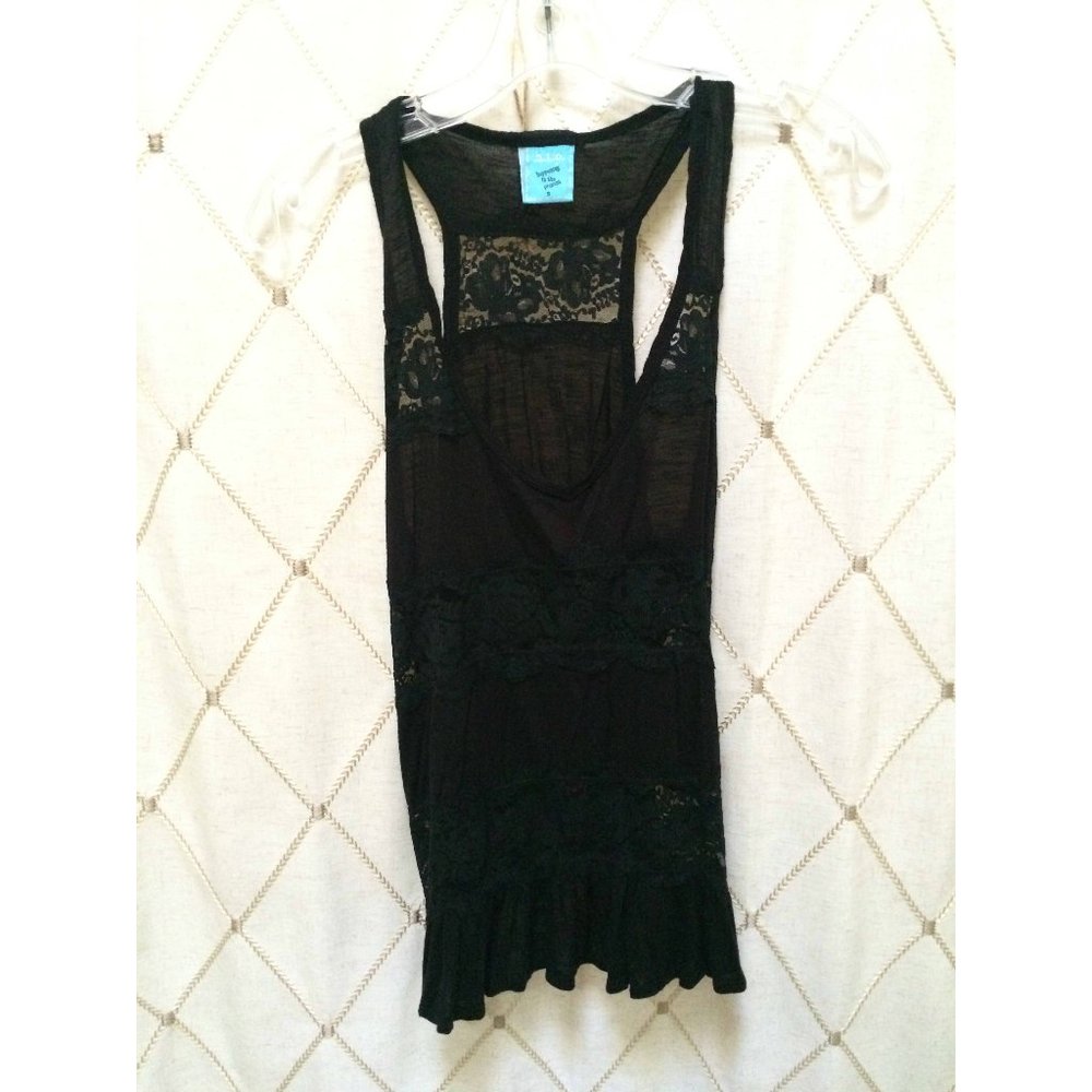 HIP Black Lace Sleeveless Long Tank Top Size S